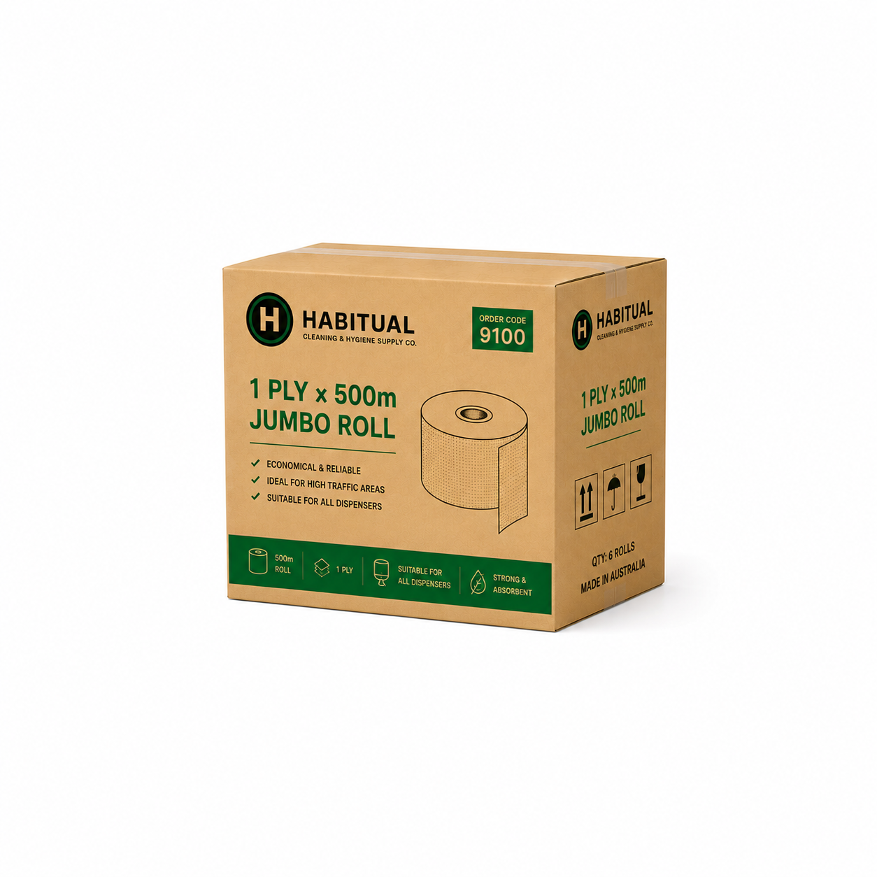 1 Ply 500m Jumbo Roll Toilet Paper - Eco (CTN 8)