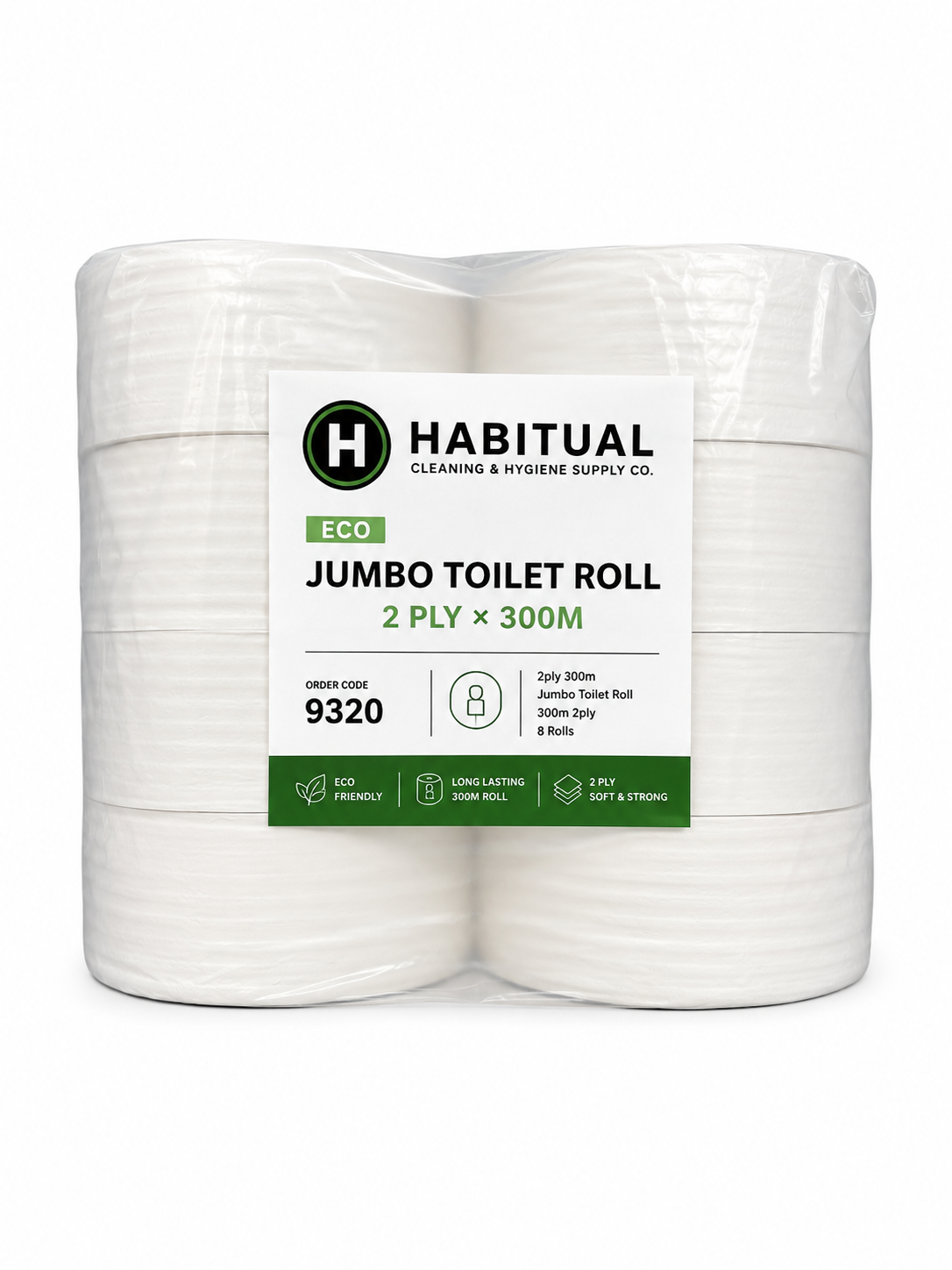 2 Ply 300m Jumbo Roll Toilet Paper - Eco (CTN 8)